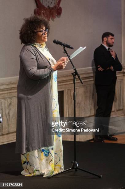 Lesley Lokko speaks during the Award Ceremony at 18th International Architecture Exhibition – La Biennale di Venezia on May 20, 2023 in Venice,...