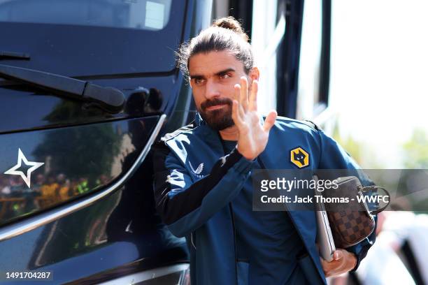 Ruben Neves of Wolverhampton Wanderers arrives at the stadium ahead of the Premier League match between Wolverhampton Wanderers and Everton FC at...