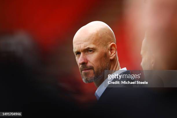 Erik ten Hag, Manager of Manchester United, looks on prior to the Premier League match between AFC Bournemouth and Manchester United at Vitality...