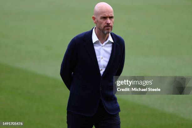 Erik ten Hag, Manager of Manchester United, inspects the pitch prior to the Premier League match between AFC Bournemouth and Manchester United at...