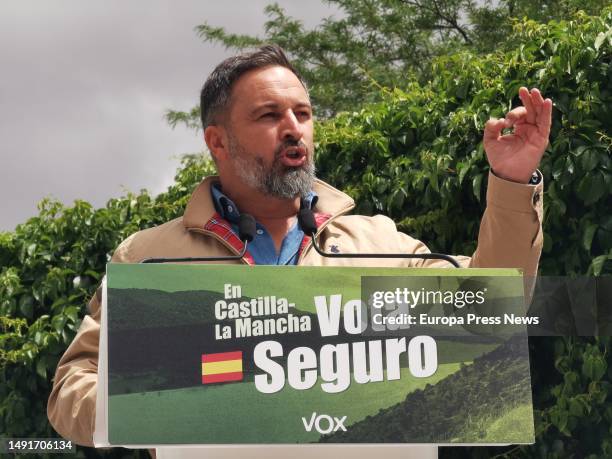 The leader of Vox, Santiago Abascal, stars in a campaign rally, in the Plaza de Santo Domingo, on 20 May, 2023 in Guadalajara, Castilla-La Mancha,...