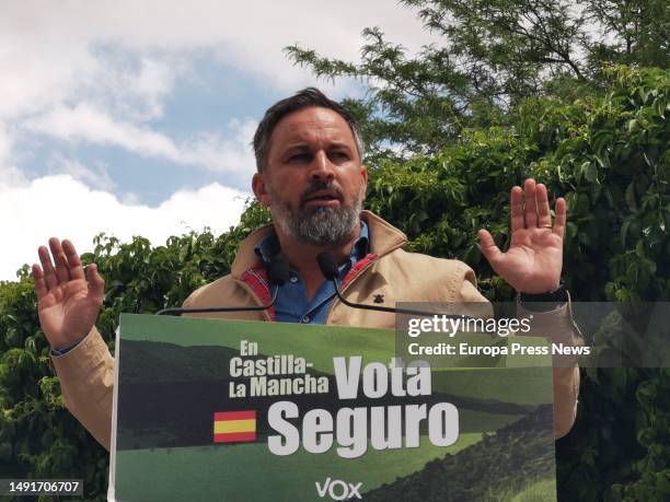 The leader of Vox, Santiago Abascal, stars in a campaign rally, in the Plaza de Santo Domingo, on 20 May, 2023 in Guadalajara, Castilla-La Mancha,...