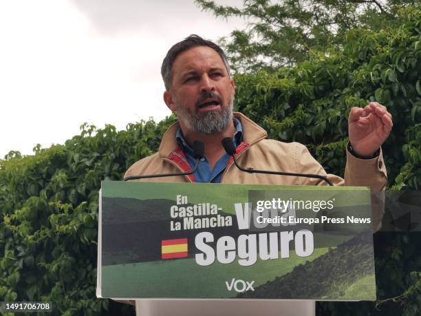 The leader of Vox, Santiago Abascal, stars in a campaign rally, in the Plaza de Santo Domingo, on 20 May, 2023 in Guadalajara, Castilla-La Mancha,...