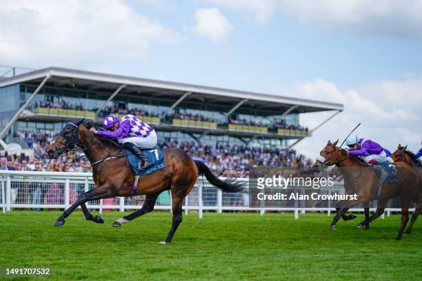 James Doyle riding Shaquille win The BetVictor Carnarvon Stakes at Newbury Racecourse on May 20, 2023 in Newbury, England.