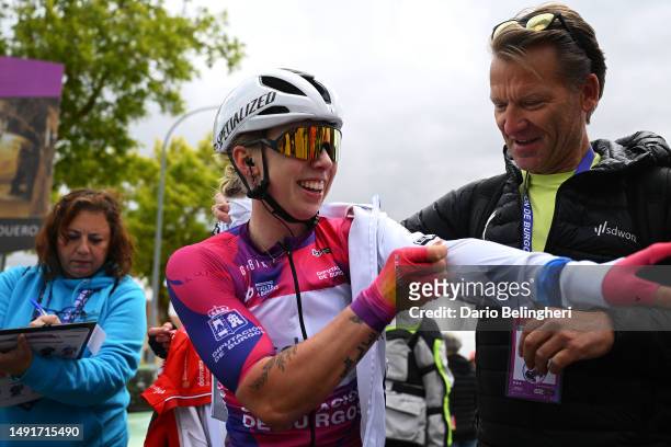 Stage winner Lorena Wiebes of The Netherlands and Team SD Worx - Purple Leader Jersey reacts after the 8th Vuelta a Burgos Feminas 2023, Stage 3 a...