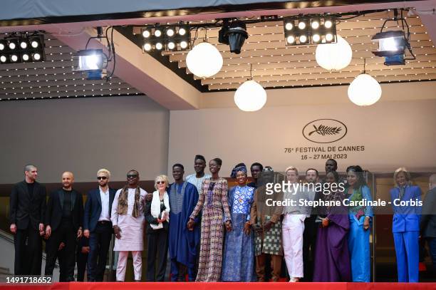 Mamadou Diallo, Director Ramata-Toulaye Sy, Khady Mane, with team members, President of the International Cannes Film Festival Iris Knobloch attend...
