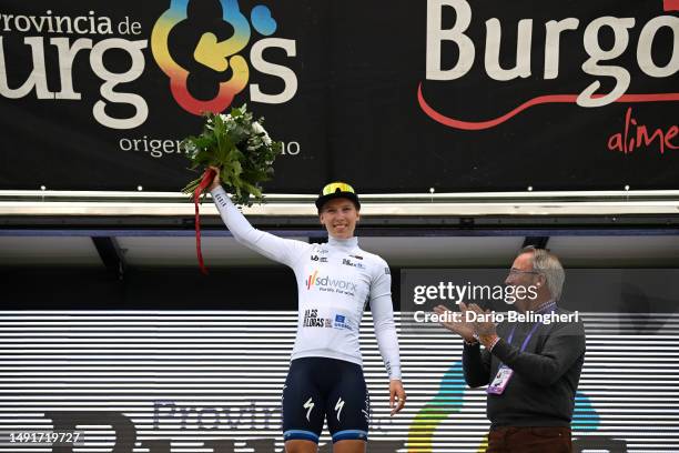 Lorena Wiebes of The Netherlands and Team SD Worx celebrates at podium as White best young jersey winner during the 8th Vuelta a Burgos Feminas 2023,...