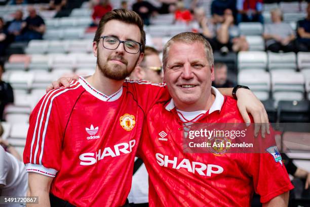 Manchester United fans show their support prior to the Premier League match between AFC Bournemouth and Manchester United at Vitality Stadium on May...