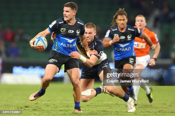 Max Burey of the Force makes a run down the field during the round 13 Super Rugby Pacific match between Western Force and ACT Brumbies at HBF Park,...