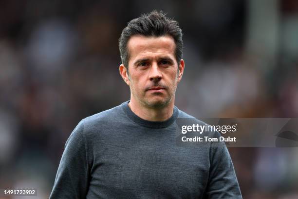 Marco Silva, Manager of Fulham, looks on prior to the Premier League match between Fulham FC and Crystal Palace at Craven Cottage on May 20, 2023 in...