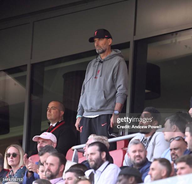 Jurgen Klopp manager of Liverpool during the Premier League match between Liverpool FC and Aston Villa at Anfield on May 20, 2023 in Liverpool,...