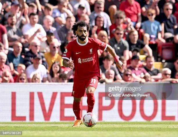 Mohamed Salah of Liverpool during the Premier League match between Liverpool FC and Aston Villa at Anfield on May 20, 2023 in Liverpool, England.