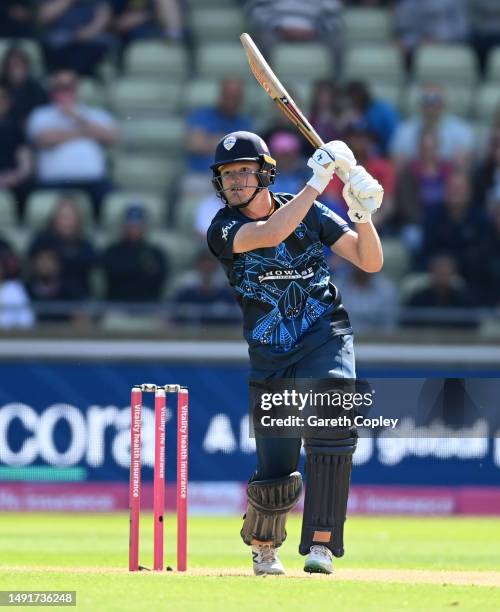 Aneurin Donald of Derbyshire bats during the Vitality Blast T20 match between Derbyshire Falcons and Lancashire Lightning at Edgbaston on May 20,...