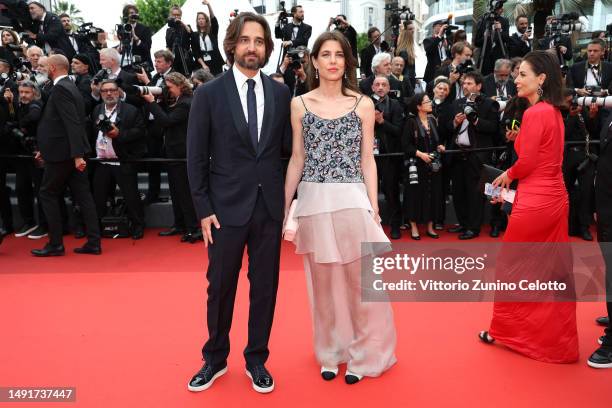 Dimitri Rassam and Charlotte Casiraghi attend the "Killers Of The Flower Moon" red carpet during the 76th annual Cannes film festival at Palais des...