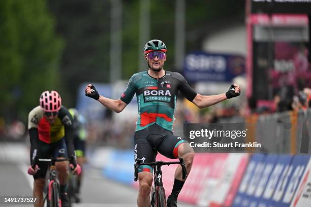 Nico Denz of Germany and Team BORA - hansgrohe celebrates at finish line as stage winner during the 106th Giro d'Italia 2023, Stage 14 a 194km stage...