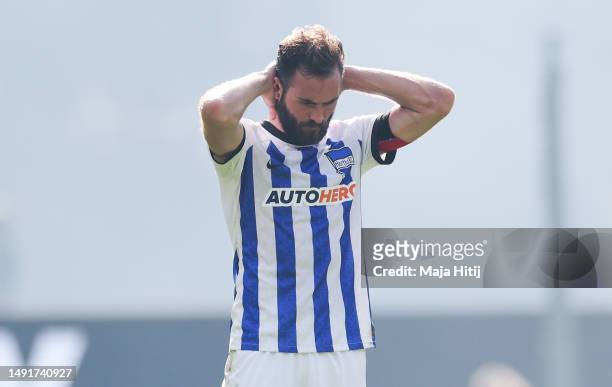 Lucas Tousart of Hertha Berlin reacts after the final whistle of the Bundesliga match between Hertha BSC and VfL Bochum 1848 at Olympiastadion on May...