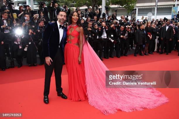 Mohammed Al Turki and Naomi Campbell attend the "Killers Of The Flower Moon" red carpet during the 76th annual Cannes film festival at Palais des...