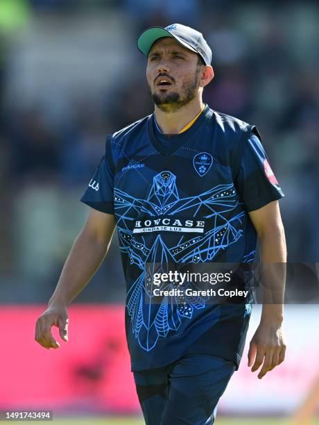 Zaman Khan of Derbyshire during the Vitality Blast T20 match between Derbyshire Falcons and Lancashire Lightning at Edgbaston on May 20, 2023 in...