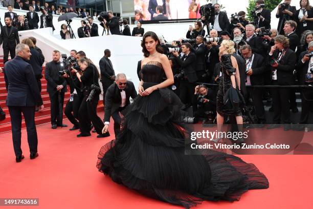 Sara Sampaio attends the "Killers Of The Flower Moon" red carpet during the 76th annual Cannes film festival at Palais des Festivals on May 20, 2023...