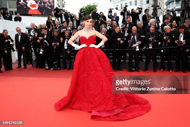 Sofia Carson attends the "Killers Of The Flower Moon" red carpet during the 76th annual Cannes film festival at Palais des Festivals on May 20, 2023...