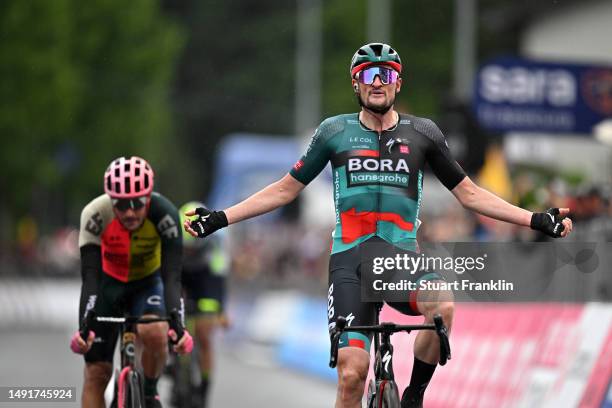 Nico Denz of Germany and Team BORA - hansgrohe celebrates at finish line as stage winner during the 106th Giro d'Italia 2023, Stage 14 a 194km stage...