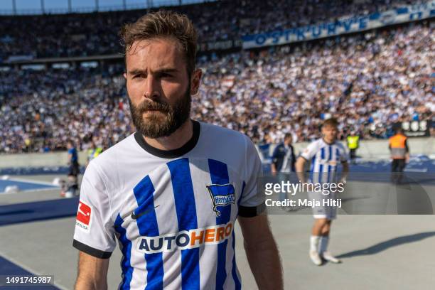 Lucas Tousart of Hertha BSC reacts after going to the fans after the Bundesliga match between Hertha BSC and VfL Bochum 1848 at Olympiastadion on May...