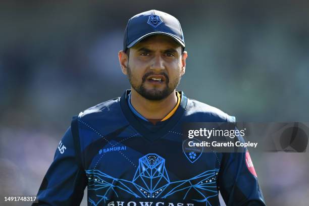 Haider Ali of Derbyshire during the Vitality Blast T20 match between Derbyshire Falcons and Lancashire Lightning at Edgbaston on May 20, 2023 in...