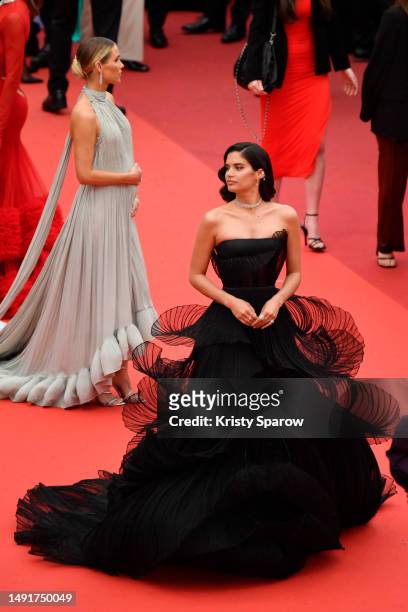 Sara Sampaio attends the "Killers Of The Flower Moon" red carpet during the 76th annual Cannes film festival at Palais des Festivals on May 20, 2023...