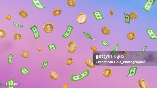 bank notes and coins dropping down the abstract background  for investment and wealth concept, business success concept - salary drop illustration stock pictures, royalty-free photos & images