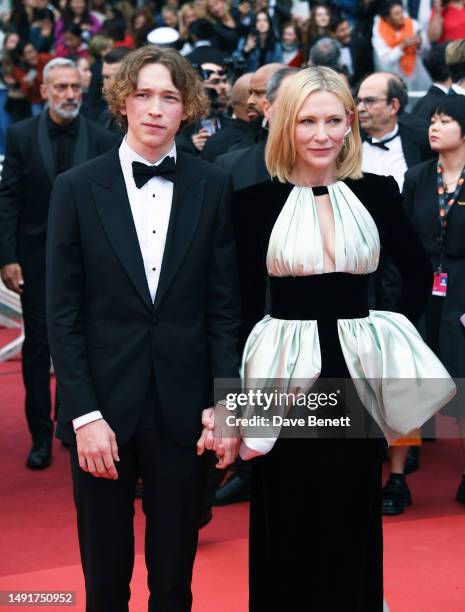 Cate Blanchett and son Dashiell John Upton attend the "Killers Of The Flower Moon" red carpet during the 76th annual Cannes film festival at Palais...