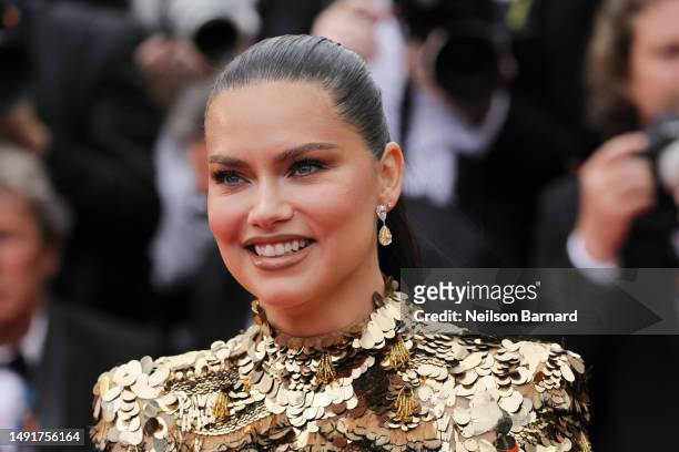 Adriana Lima attends the "Killers Of The Flower Moon" red carpet during the 76th annual Cannes film festival at Palais des Festivals on May 20, 2023...