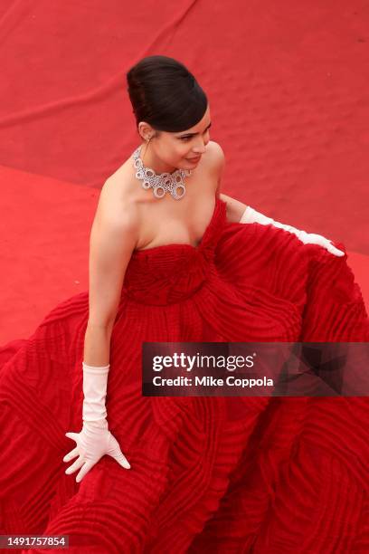 Sofia Carson attends the "Killers Of The Flower Moon" red carpet during the 76th annual Cannes film festival at Palais des Festivals on May 20, 2023...