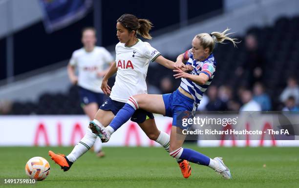 Mana Iwabuchi of Tottenham Hotspur is fouled by Faye Bryson of Reading during the FA Women's Super League match between Tottenham Hotspur and Reading...