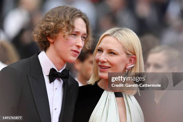 Dashiell John Upton and Cate Blanchett attend the "Killers Of The Flower Moon" red carpet during the 76th annual Cannes film festival at Palais des...