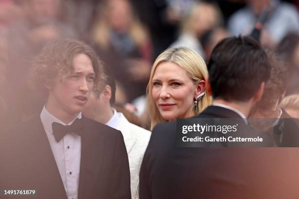 Dashiell John Upton and Cate Blanchett attend the "Killers Of The Flower Moon" red carpet during the 76th annual Cannes film festival at Palais des...