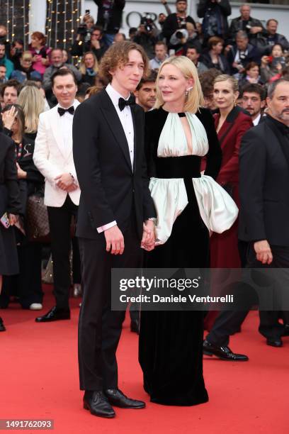 Dashiell John Upton and Cate Blanchett attend the "Killers Of The Flower Moon" red carpet during the 76th annual Cannes film festival at Palais des...