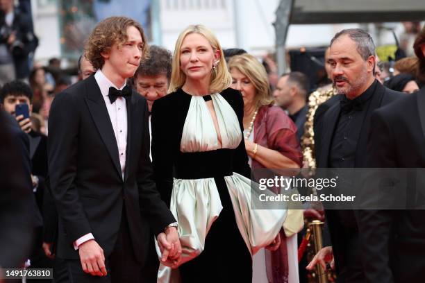 Dashiell John Upton and Cate Blanchett attend the "Killers Of The Flower Moon" red carpet during the 76th annual Cannes film festival at Palais des...