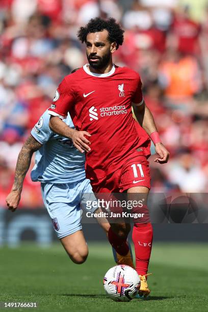 Mohamed Salah of Liverpool during the Premier League match between Liverpool FC and Aston Villa at Anfield on May 20, 2023 in Liverpool, England.