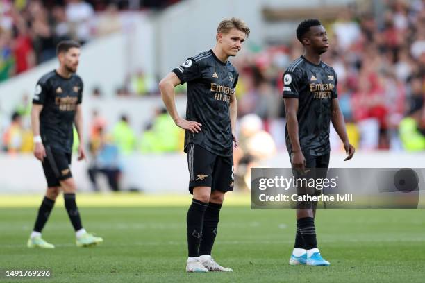 Martin Odegaard of Arsenal reacts during the Premier League match between Nottingham Forest and Arsenal FC at City Ground on May 20, 2023 in...