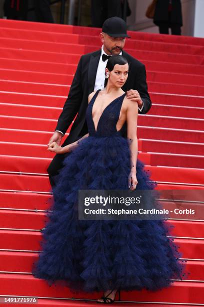 Riccardo Tisci and Irina Shayk attend the "Killers Of The Flower Moon" red carpet during the 76th annual Cannes film festival at Palais des Festivals...