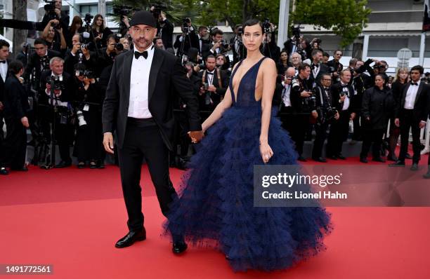 Riccardo Tisci, Irina Shayk attend the "Killers Of The Flower Moon" red carpet during the 76th annual Cannes film festival at Palais des Festivals on...