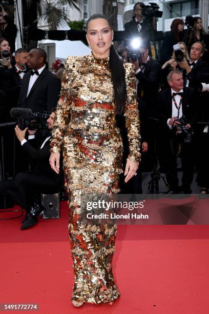 Adriana Lima attends the "Killers Of The Flower Moon" red carpet during the 76th annual Cannes film festival at Palais des Festivals on May 20, 2023...