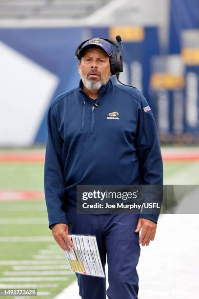 Head coach Todd Haley of the Memphis Showboats watches during the game against the Pittsburgh Maulers at Simmons Bank Liberty Stadium on May 20, 2023...