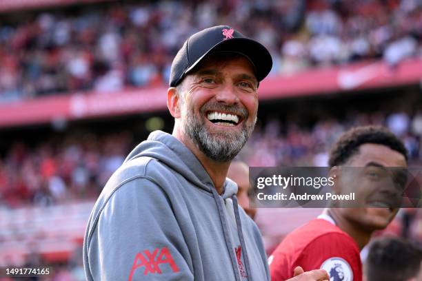 Jurgen Klopp manager of Liverpool during the Premier League match between Liverpool FC and Aston Villa at Anfield on May 20, 2023 in Liverpool,...