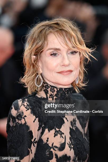 Isabelle Huppert attends the "Killers Of The Flower Moon" red carpet during the 76th annual Cannes film festival at Palais des Festivals on May 20,...