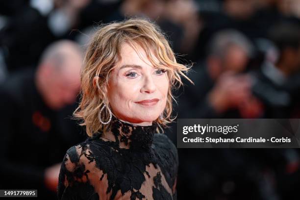 Isabelle Huppert attends the "Killers Of The Flower Moon" red carpet during the 76th annual Cannes film festival at Palais des Festivals on May 20,...