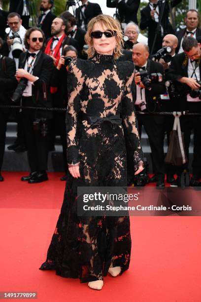 Isabelle Huppert attends the "Killers Of The Flower Moon" red carpet during the 76th annual Cannes film festival at Palais des Festivals on May 20,...