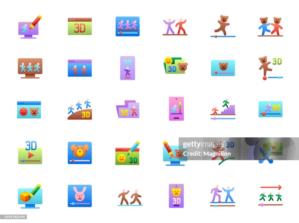 Animation Flat Gradient Icons Set