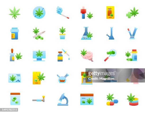 cannabis gradinet icons set - marijuana leaf icon stock illustrations