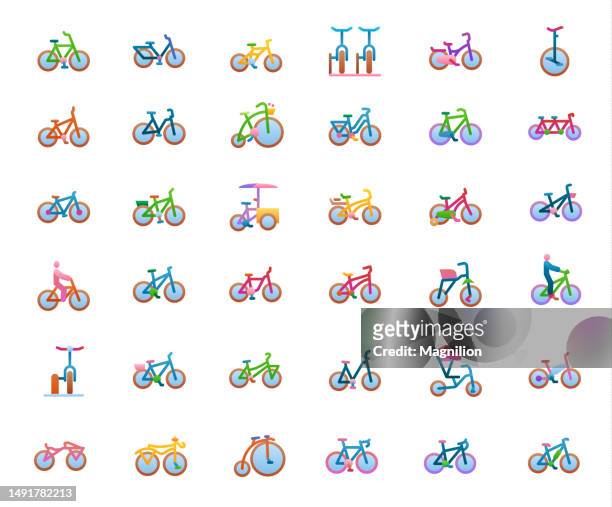 bicycle gradient color icons set - essential services icons stock illustrations